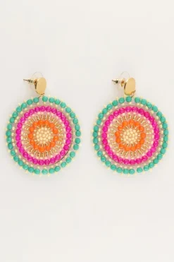 My Jewellery Boucles D'oreilles Rondes Avec Perles Vertes Et Roses Best