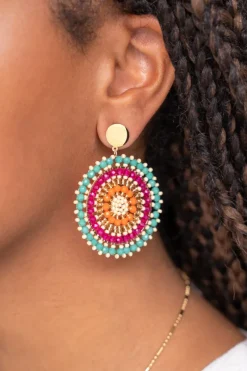 My Jewellery Boucles D'oreilles Rondes Avec Perles Vertes Et Roses Best