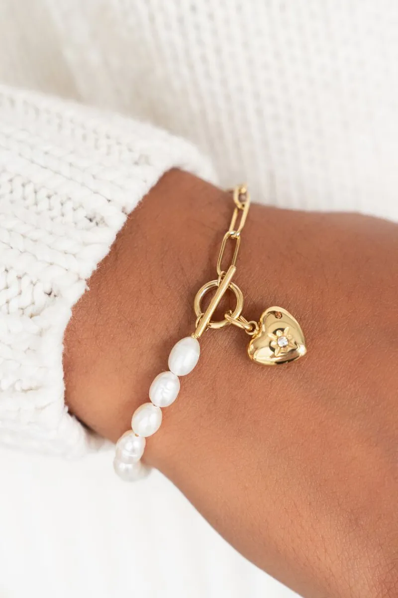 My Jewellery Bracelet Chaîne à Perles Et Pendentif Coeur Best