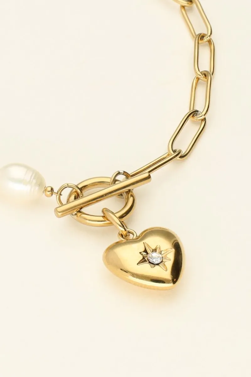 My Jewellery Bracelet Chaîne à Perles Et Pendentif Coeur Best