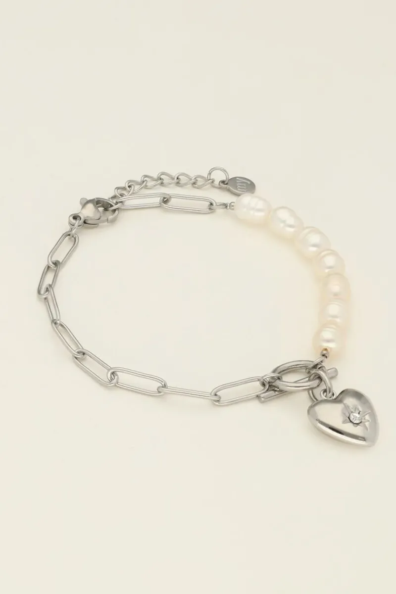 My Jewellery Bracelet Chaîne à Perles Et Pendentif Coeur Best