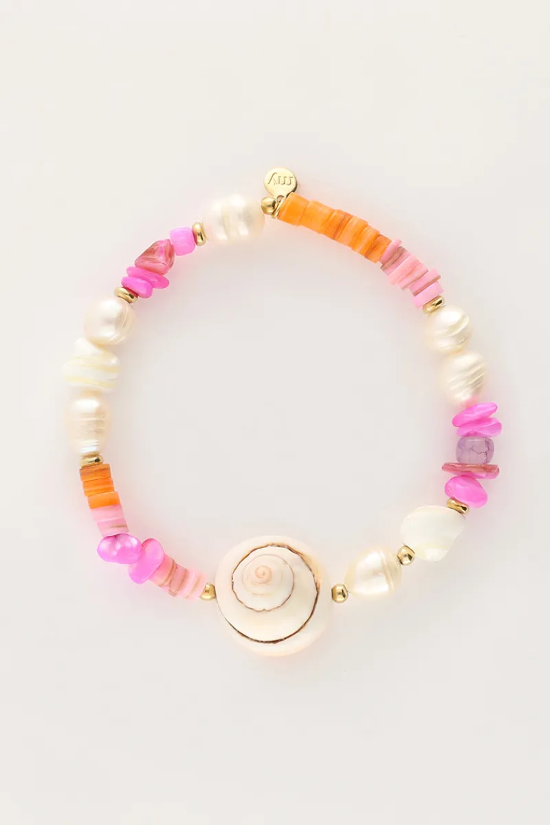 My Jewellery Bracelet En Perles Roses Et Coquillage Clearance