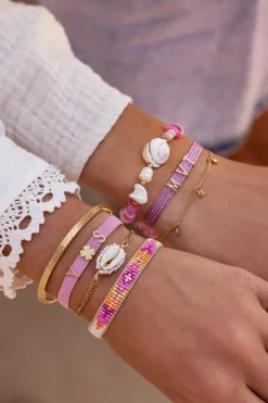 My Jewellery Bracelet En Perles Roses Et Coquillage Clearance