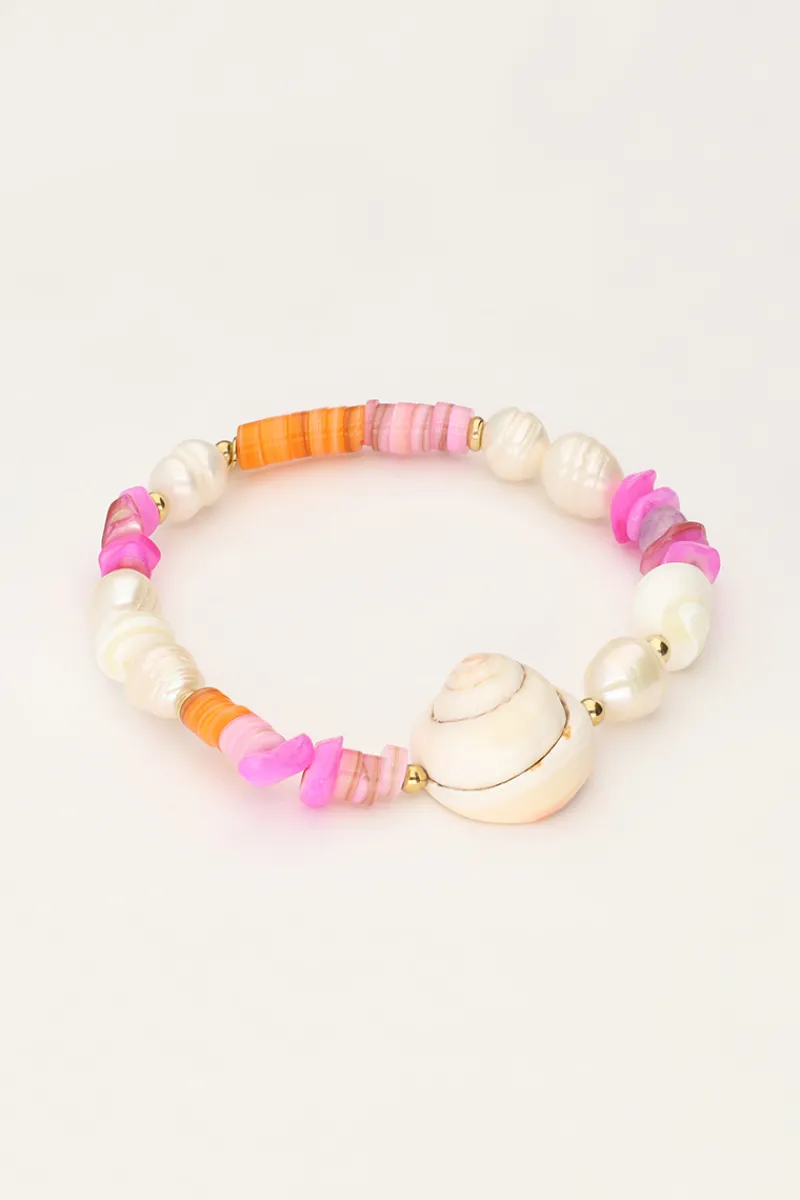 My Jewellery Bracelet En Perles Roses Et Coquillage Clearance