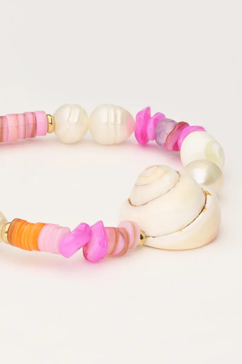 My Jewellery Bracelet En Perles Roses Et Coquillage Clearance