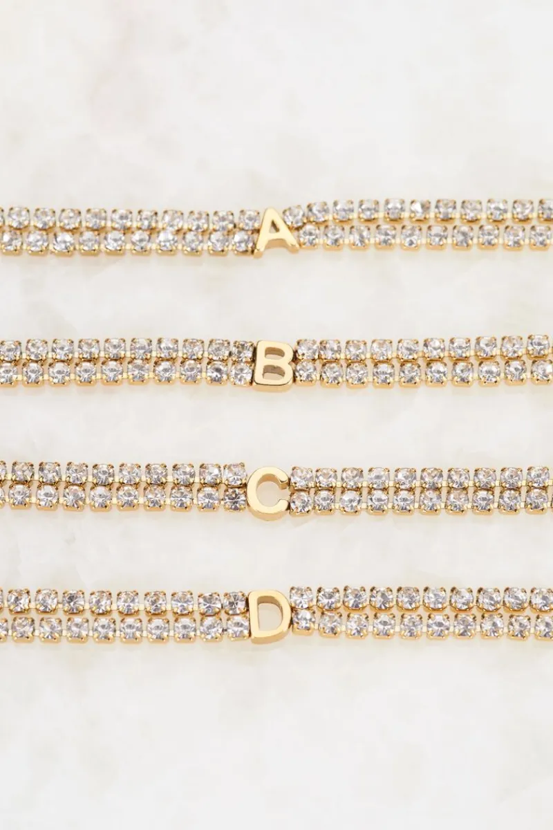 My Jewellery Bracelet En Strass Double Avec Initiale New