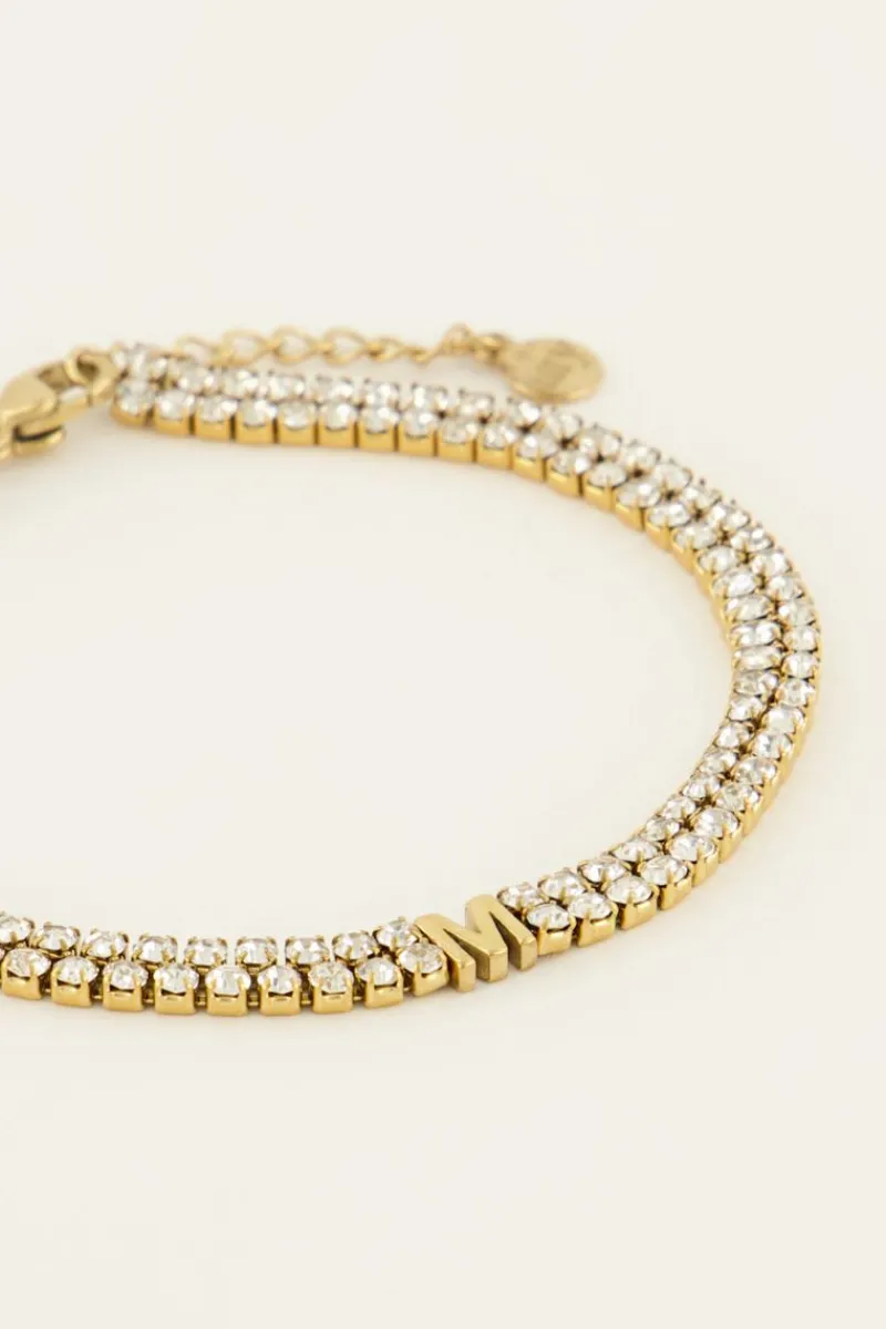 My Jewellery Bracelet En Strass Double Avec Initiale New