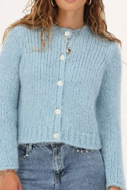 My Jewellery Cardigan En Maille épaisse Avec Boutons Bleu clair Sale