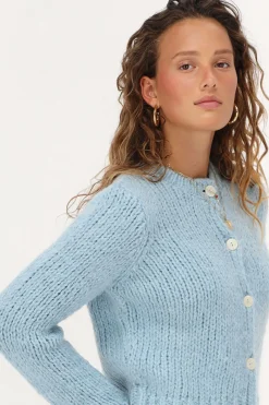 My Jewellery Cardigan En Maille épaisse Avec Boutons Bleu clair Sale
