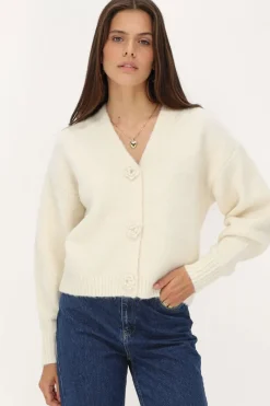 My Jewellery Cardigan En Maille Blanc Avec Boutons Roses Fashion