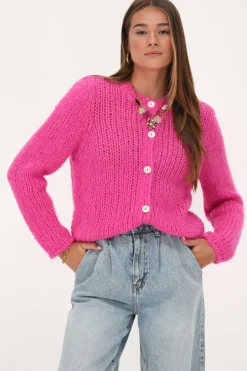 My Jewellery Cardigan En Maille épaisse Avec Boutons Rose Discount
