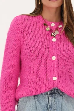 My Jewellery Cardigan En Maille épaisse Avec Boutons Rose Discount