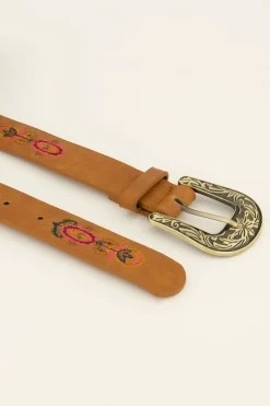 My Jewellery Ceinture Marron Avec Boucle Dorée Et Fleurs Brodées Sale
