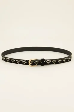 My Jewellery Ceinture Noire à Clous Dorés Motifs Triangles Discount