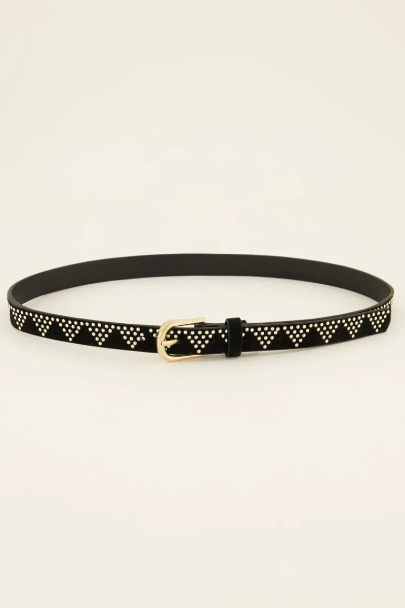 My Jewellery Ceinture Noire à Clous Dorés Motifs Triangles Discount