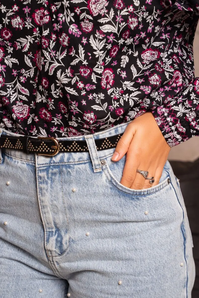My Jewellery Ceinture Noire à Clous Dorés Motifs Triangles Discount