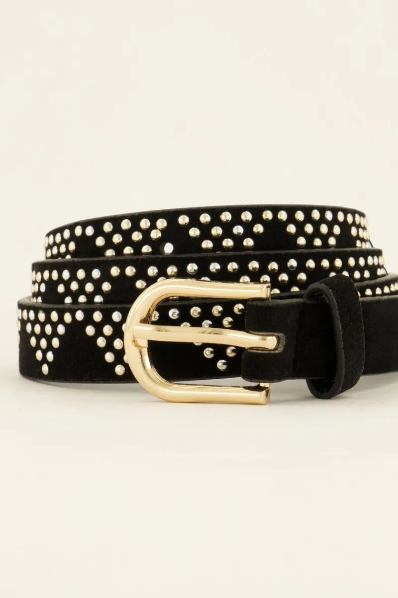 My Jewellery Ceinture Noire à Clous Dorés Motifs Triangles Discount
