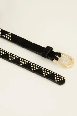 My Jewellery Ceinture Noire à Clous Dorés Motifs Triangles Discount