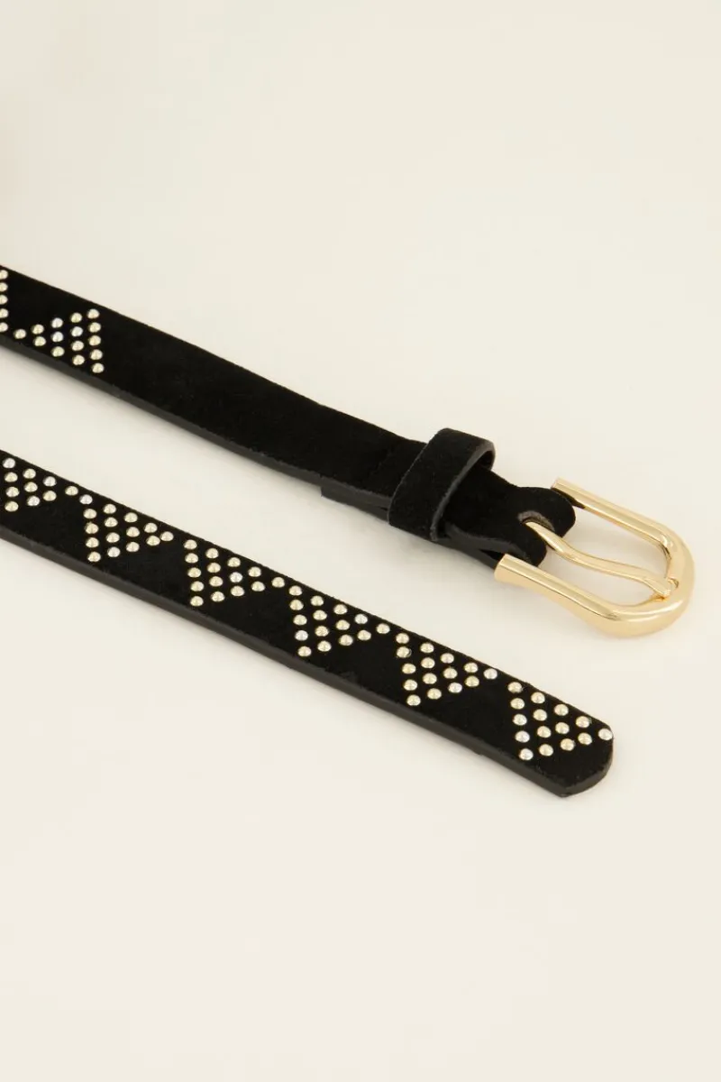 My Jewellery Ceinture Noire à Clous Dorés Motifs Triangles Discount