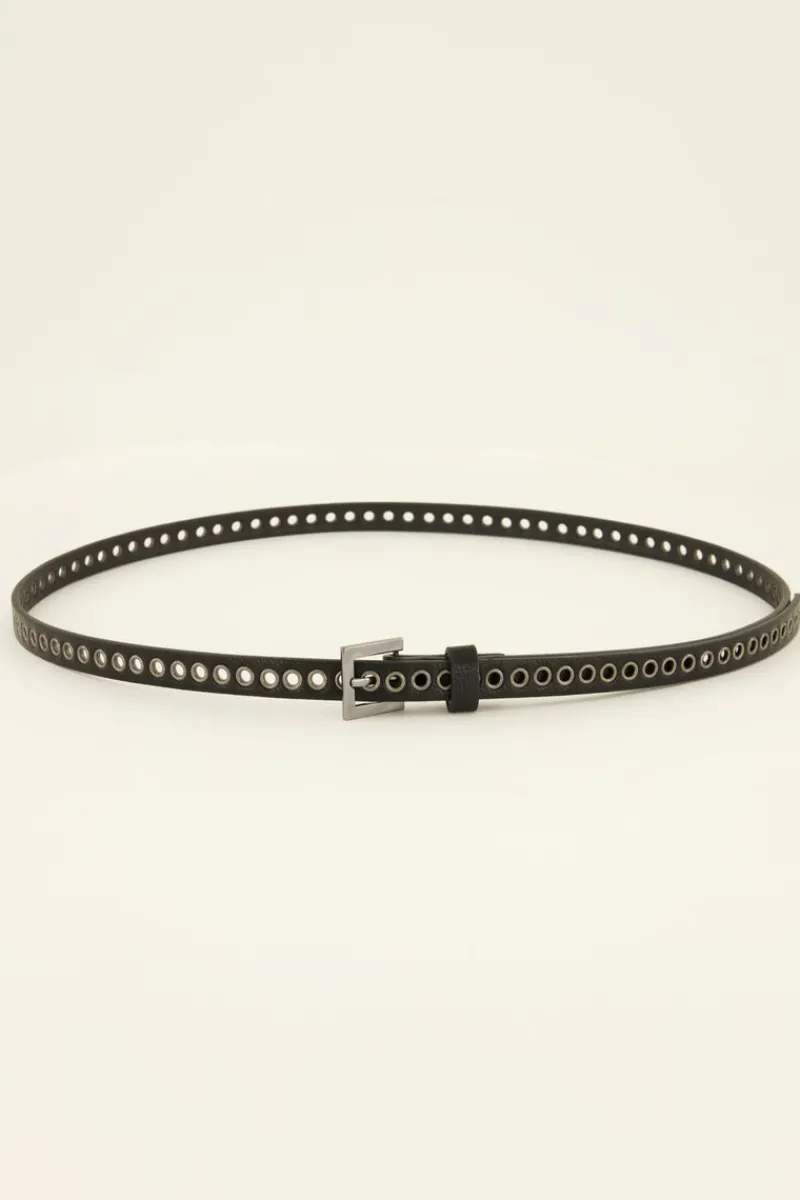 My Jewellery Ceinture Noire à Clous Et Petite Boucle Argentée Clearance