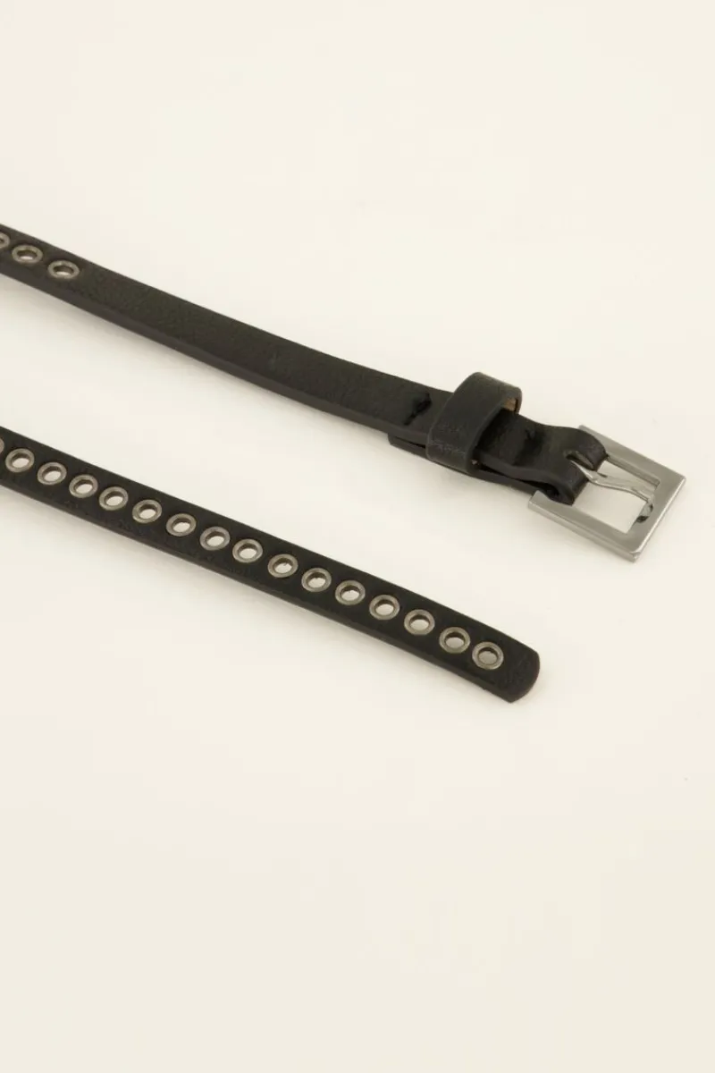 My Jewellery Ceinture Noire à Clous Et Petite Boucle Argentée Clearance
