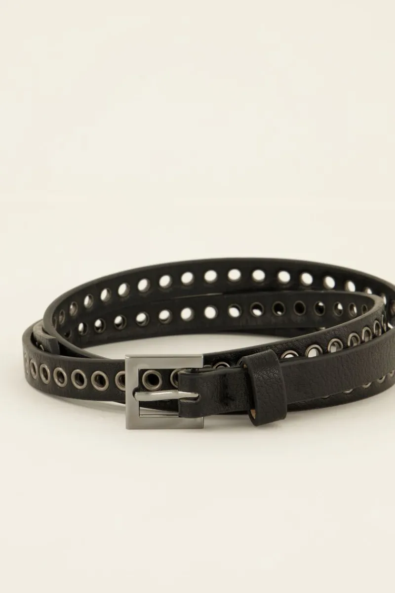 My Jewellery Ceinture Noire à Clous Et Petite Boucle Argentée Clearance