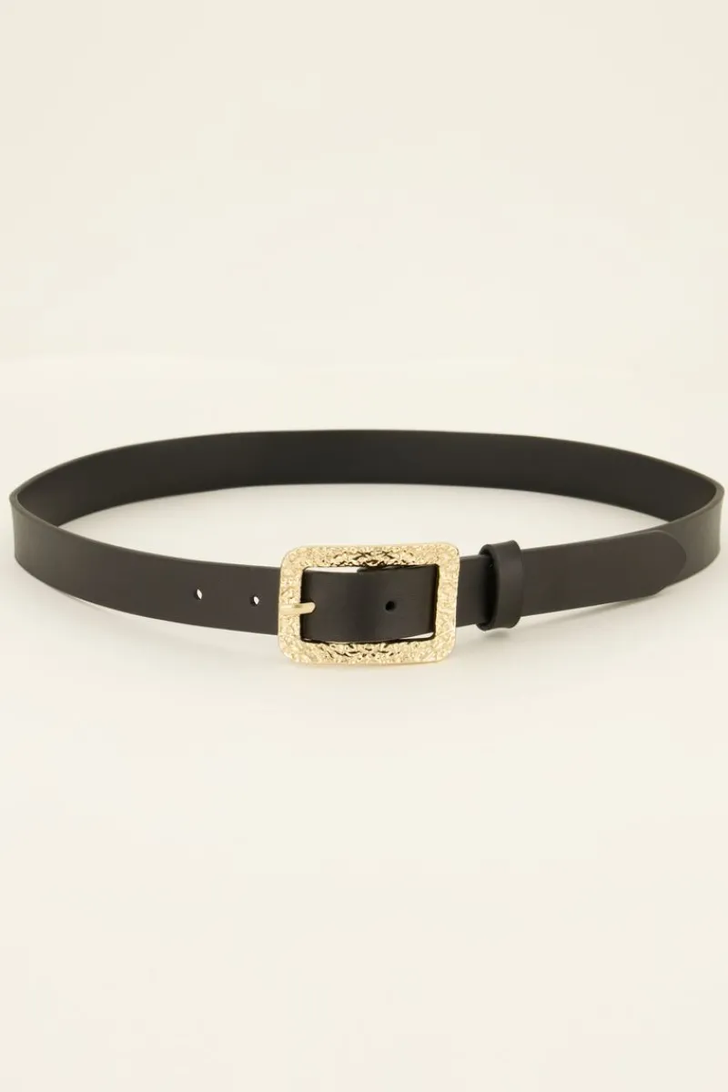 My Jewellery Ceinture Noire En Cuir à Boucle Dorée Doré/Noir Hot