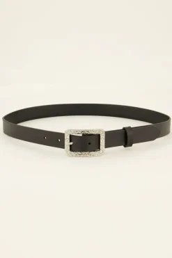 My Jewellery Ceinture Noire En Cuir à Boucle Argentée Argenté/Noir Sale