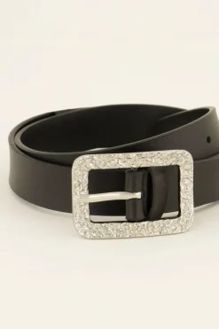 My Jewellery Ceinture Noire En Cuir à Boucle Argentée Argenté/Noir Sale