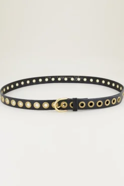 My Jewellery Ceinture Noire En Cuir Avec œillets Dorés Clearance