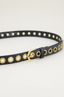 My Jewellery Ceinture Noire En Cuir Avec œillets Dorés Clearance