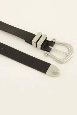 My Jewellery Ceinture Noire Fine En Cuir à Boucle Argentée New