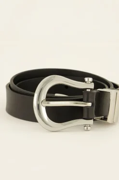 My Jewellery Ceinture Noire Fine En Cuir à Boucle Argentée New