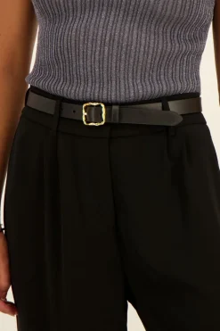 My Jewellery Ceinture Noire Fine En Cuir à Boucle Carrée Dorée Doré/Noir Best
