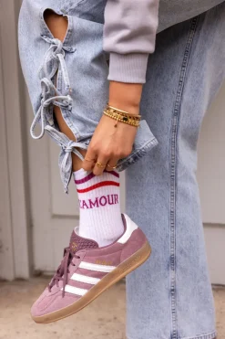 My Jewellery Chaussettes Blanches Sport Avec L'amour Rose Blanc/Rose Fashion
