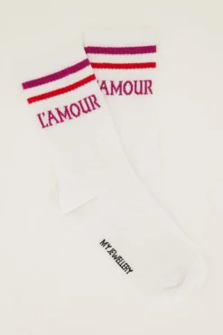 My Jewellery Chaussettes Blanches Sport Avec L'amour Rose Blanc/Rose Fashion