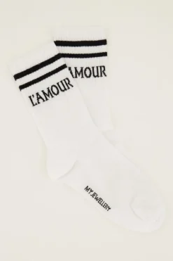 My Jewellery Chaussettes Blanches Sport Avec L'amour Noir Blanc/Noir New