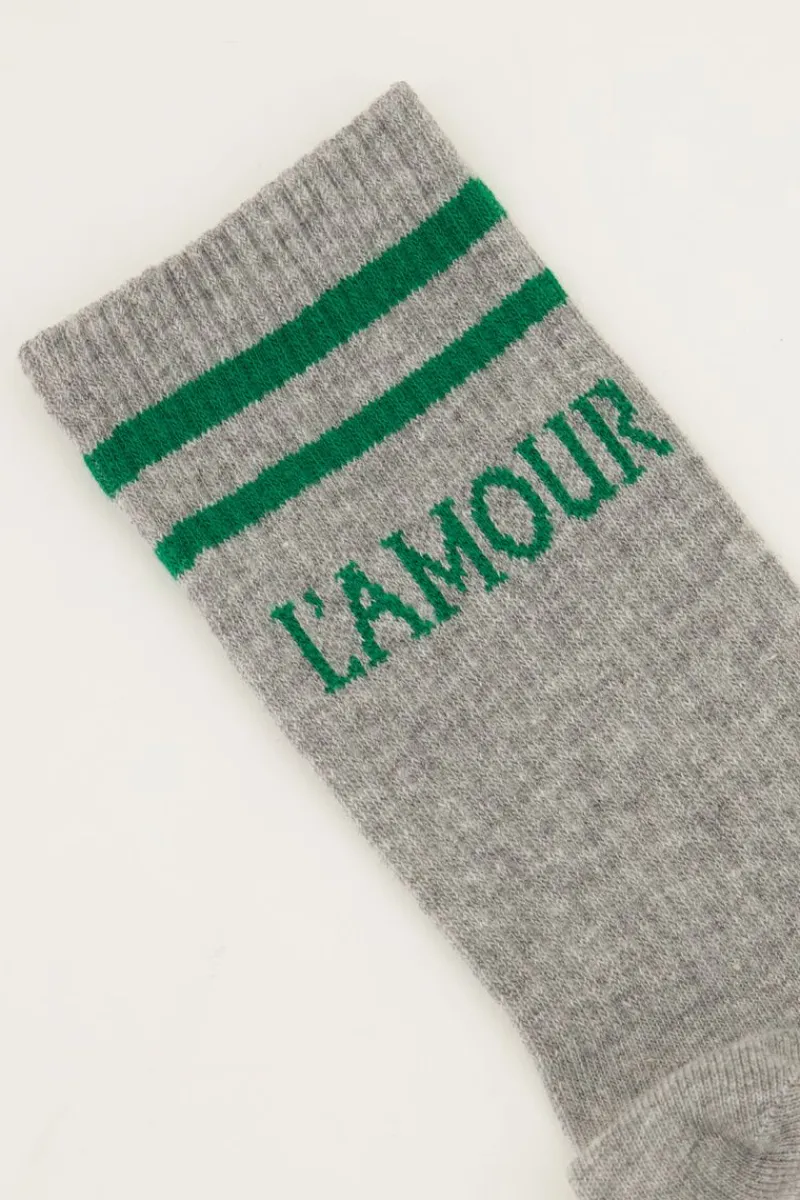 My Jewellery Chaussettes Grises Sport Avec L'amour Vert Gris/Vert Fashion