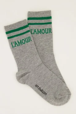 My Jewellery Chaussettes Grises Sport Avec L'amour Vert Gris/Vert Fashion
