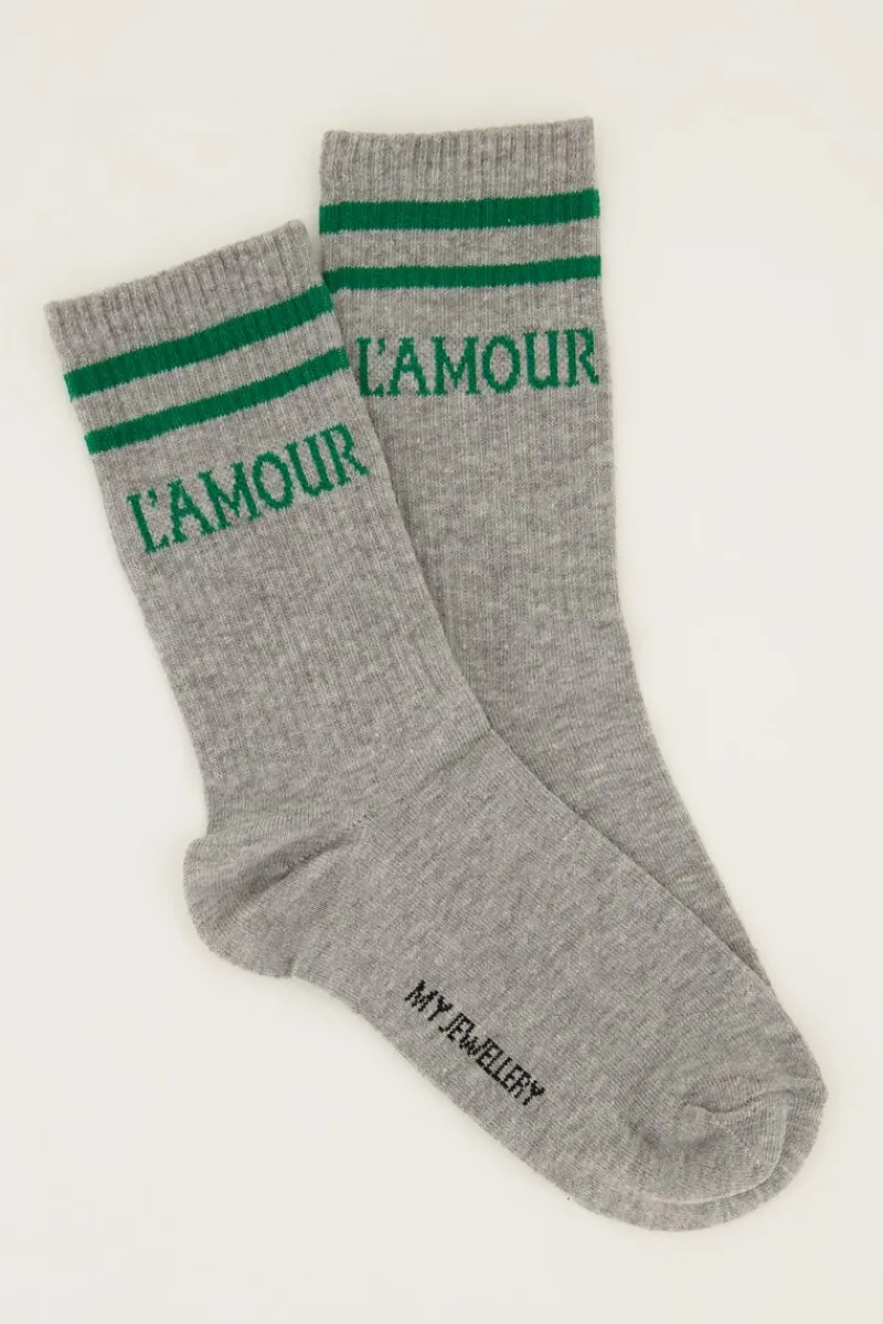 My Jewellery Chaussettes Grises Sport Avec L'amour Vert Gris/Vert Fashion