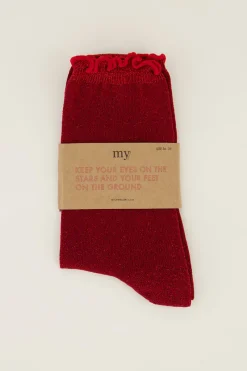 My Jewellery Chaussettes Rouges Avec Lurex Et Volants Rouge foncé Online