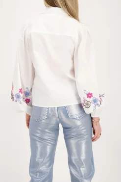 My Jewellery Chemise he à Fleurs Bleues Perlées Blanc New