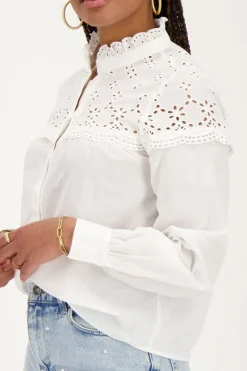 My Jewellery Chemise he Avec Broderie Et Col à Volants Blanc New