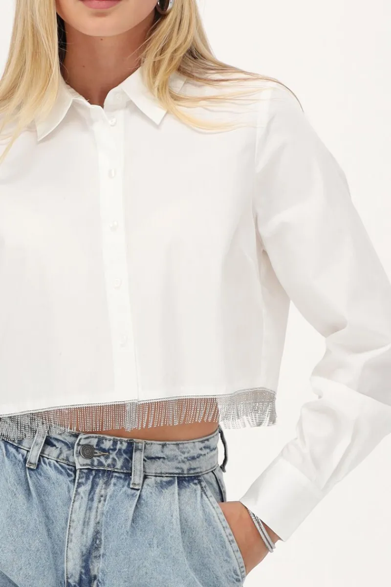 My Jewellery Chemise Blanche Courte Avec Franges à Paillettes Fashion