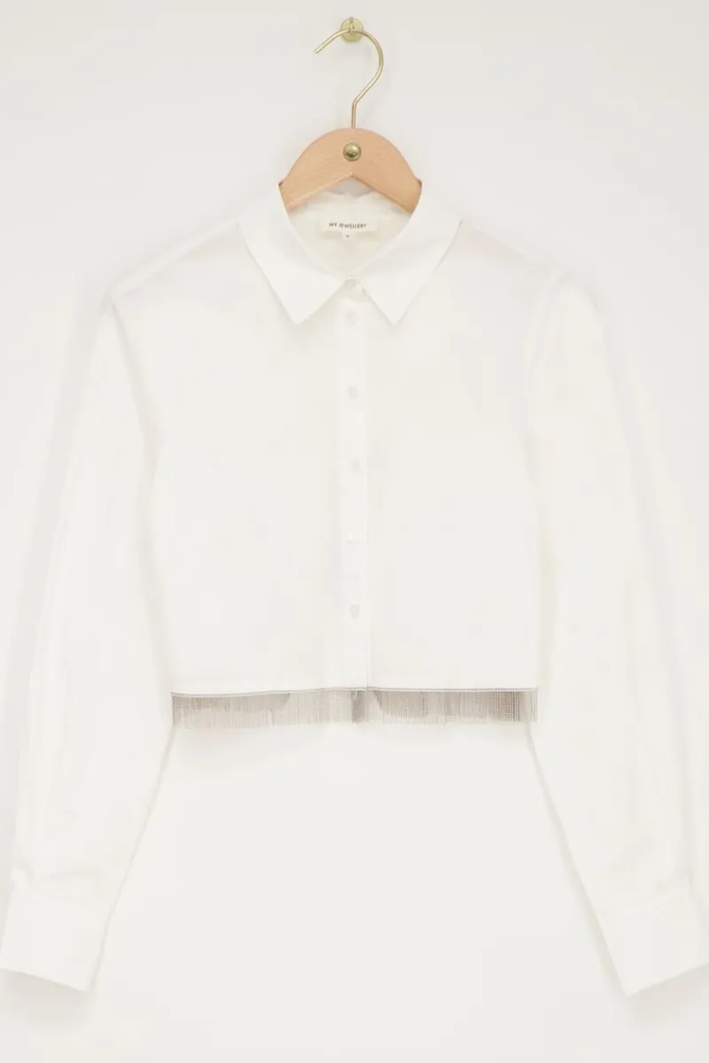 My Jewellery Chemise Blanche Courte Avec Franges à Paillettes Fashion