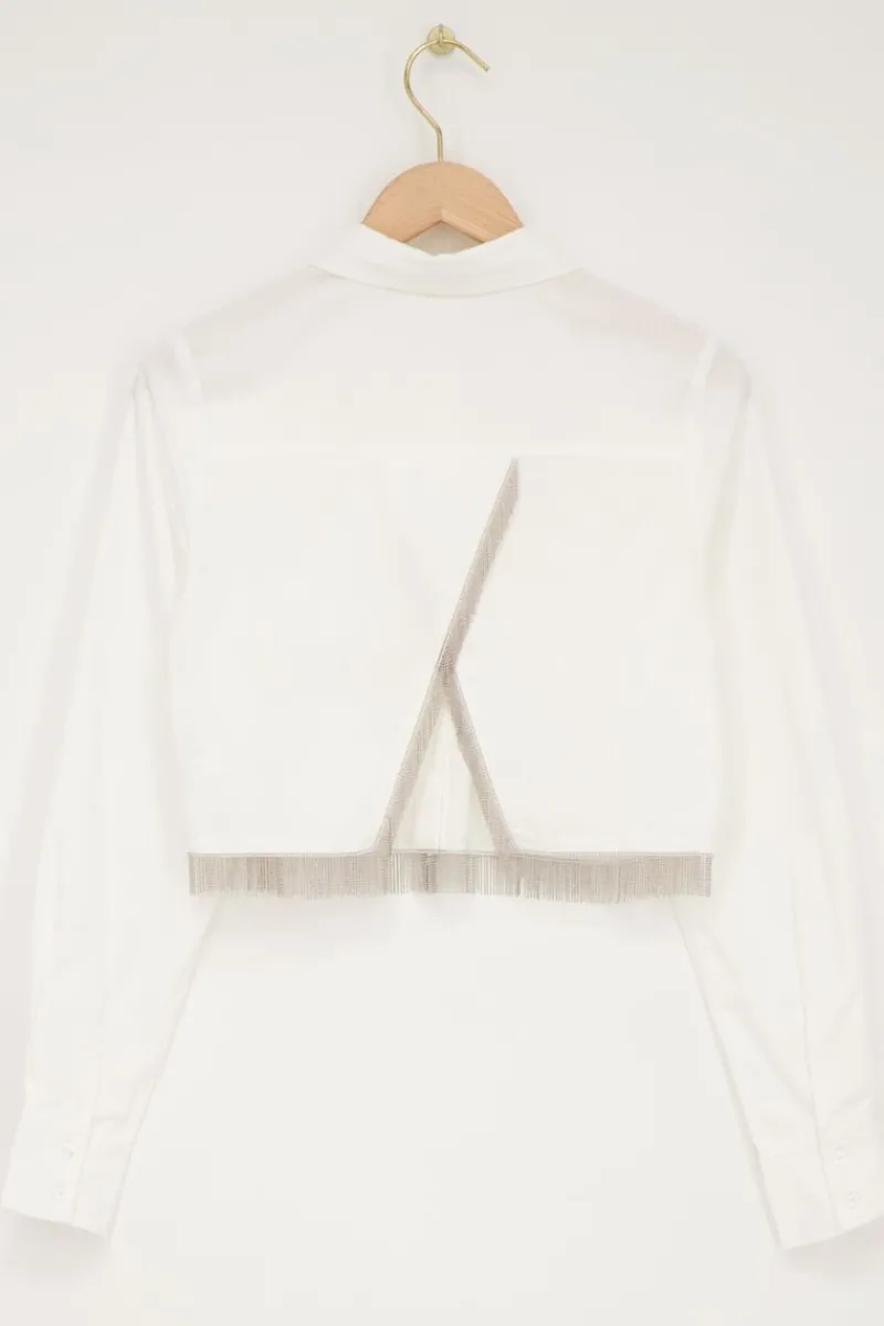 My Jewellery Chemise Blanche Courte Avec Franges à Paillettes Fashion