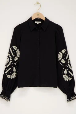 My Jewellery Chemise Noire Avec Broderie Beige Noir/Beige Hot