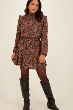 My Jewellery Chemise Noire Avec Imprimé Cachemire Coloré Et Smocks New