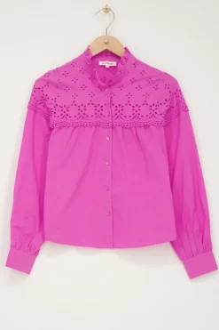 My Jewellery Chemise Avec Broderie Et Col à Volants Rose Hot