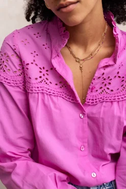 My Jewellery Chemise Avec Broderie Et Col à Volants Rose Hot